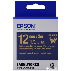 Картридж с лентой Epson LabelWorks LK4HKK 12 мм / 5 м Gold/Navy (C53S654002) ТОП в Черновцах