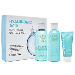 Набір засобів догляду за шкірою FarmStay Hyaluronic Acid Super Aqua Skin Care 3 Set з гіалуроновою кислотою (8809426959457) краща модель в Чернівцях