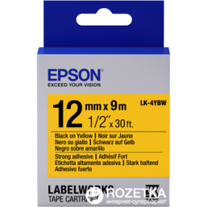 Картридж зі стрічкою Epson LabelWorks LK4YBW9 Strong Adhesive 12 мм 9 м Black/Yellow (C53S654014) краща модель в Чернівцях