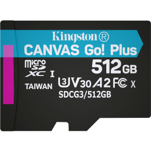 Kingston MicroSDXC 512GB Canvas Go! Plus Class 10 UHS-I U3 V30 A2 (SDCG3/512GBSP) лучшая модель в Черновцах