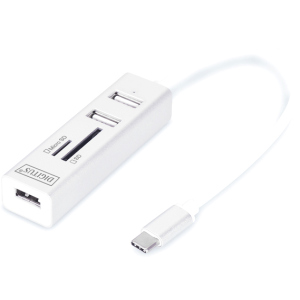 USB-хаб Digitus USB 2.0 (AF/Type-C) OTG (cardrider+USBx2) White (DA-70243) рейтинг