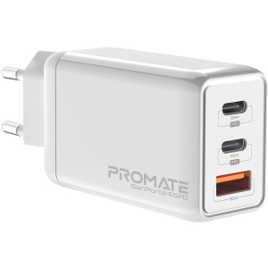 Мережевий зарядний пристрій Promate GaNPort3-65PD 65 Вт, 2хUSB-C+USB-A White (ganport3-65pd.white) в Чернівцях