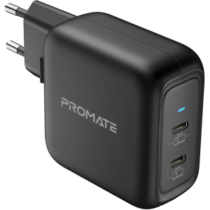 Сетевое зарядное устройство Promate GaNPort-90PD 90 Вт 2хUSB-C Black (ganport-90pd.black) лучшая модель в Черновцах