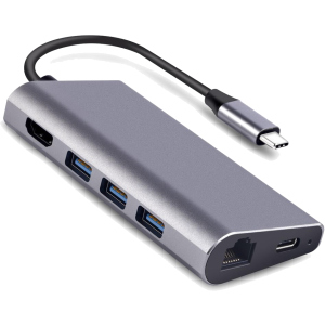 USB-хаб Dynamode USB3.1 Type-C to HDMI + 3хUSB3.0 + Gigabit LAN + USB Type-C Charging + SD/MicroSD до 4K HD 3840x2160 (Dock-USB-TypeC-HDMI-USB3.0-RJ45) ТОП в Чернівцях