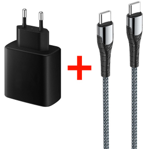 Сетевое зарядное устройство СolorWay Power Delivery Port PPS USB Type-C (45W) + Кабель Type-C-Type-C (PD 65W) 3.0А 1 м (CW-CHS034PD-BK/CBPDCC040-GR)