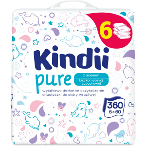 Влажные салфетки для младенцев и детей Kindii Pure 6х60 шт (5900095023654) лучшая модель в Черновцах