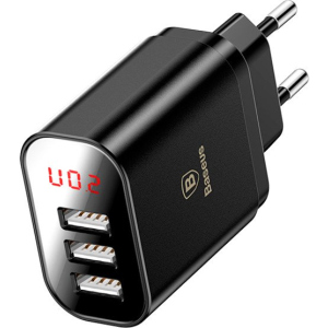 Зарядное устройство Baseus Mirror Lake Intelligent Digital Display 3USB Travel Charger 3.4A (EU) Black (CCALL-BH01)