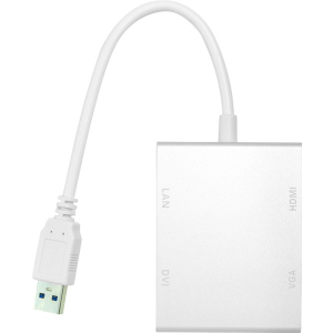 Переходник PowerPlant USB 3.0 - HDMI, DVI, VGA, RJ45 Gigabit Ethernet Белый (CA912087) ТОП в Черновцах