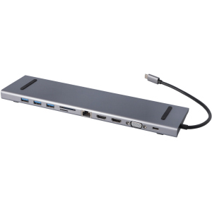 USB-хаб адаптер Ailink Aluminium Gigabit Ethernet USB-C 100W SD Hub Card Reader HDMI 4K VGA FullHD Multi Port 11 в 1 Space Grey (AI-CH11) ТОП в Черновцах