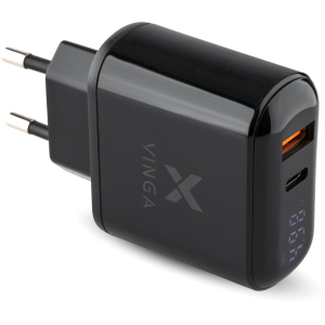 Зарядное устройство Vinga 2 Port QC3.0+PD Display Wall Charger надежный