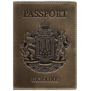 Новый Обложка для паспорта кожаная с украинским гербом BlankNote BN-OP-UA-o Темно-коричневая ТОП в Черновцах