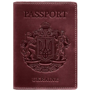 Обложка для паспорта кожаная с украинским гербом BlankNote BN-OP-UA-vin Бордовая лучшая модель в Черновцах