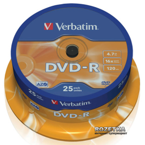 Verbatim DVD-R 4,7 GB 16x Cake 25 шт (43522) лучшая модель в Черновцах