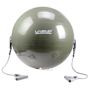 М'яч для фітнесу LiveUP із еспандером 65 см Green (LS3227) ТОП в Чернівцях