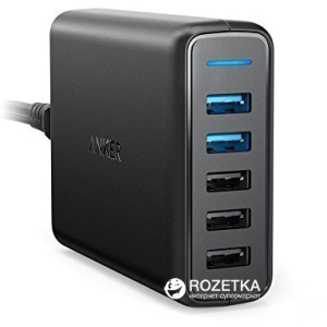 хороша модель Зарядний пристрій Anker PowerPort 5 with dual QC 3.0 & Power IQ V3 Black (A2054L11)