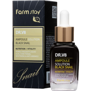 Сироватка для обличчя FarmStay Dr-V8 Ampoule Solution Black Snail Ампульна з муцином чорного равлика 30 мл (8809595050818) в Чернівцях