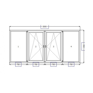 Вікно металопластикове Koning 1400х3000 мм із двома активними стулками ТОП в Чернівцях