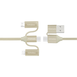 Кабель Promate PentaPower USB-C/USB-А to USB-C/microUSB/Lightning 1.2 м Gold (pentapower.gold) рейтинг