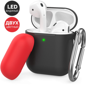 хорошая модель Двухцветный Силиконовый чехол AhaStyle с карабином для Apple AirPods Black red (AHA-01460-BBR)