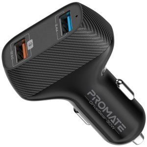 Автомобильное зарядное устройство Promate DriveGear-30W USB QC 3.0 + USB 2.4A Black (drivegear-30w.black)