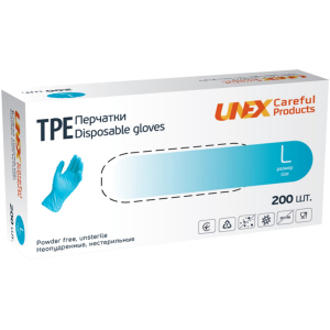 Рукавички TPE Unex Medical Products неопудрені нестерильні розміри L 200 шт. - 100 пар Блакитні (77-47-1) в Чернівцях