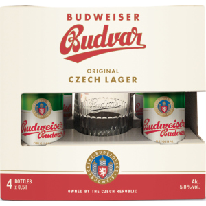 Подарунковий набір пиво Budweiser світле відфільтроване 5% 0.5 л x 4 шт. + кухоль 0.5 л (8594403707380) ТОП в Чернівцях