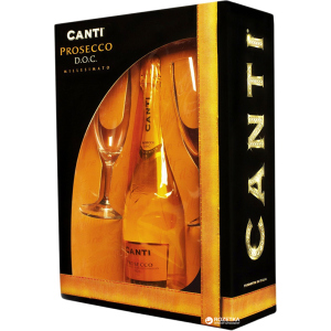 Вино ігристе Canti Prosecco Millesimato біле екстра-сухе 0.75 л 11% + 2 келихи в подарунковій упаковці (8005415050703) в Чернівцях