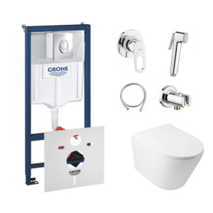 Комплект инсталляция Grohe Rapid SL 38721001 + унитаз с сиденьем Qtap Swan QT16335178W + набор для гигиенического душа со смесителем Grohe BauLoop 111042