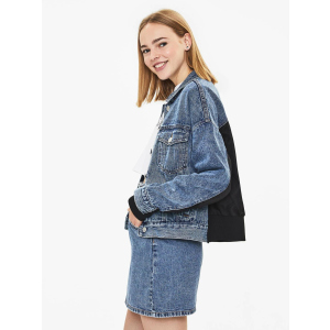 Джинсова куртка Bershka XAZ238714DCAQ XS Синя з чорним (DD8000004775050) ТОП в Чернівцях