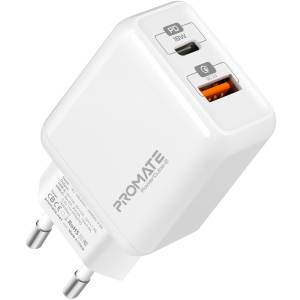 Сетевое зарядное устройство Promate PowerCube-2 18 Вт Type-C PD + USB QC 3.0 White (powercube-2.white) ТОП в Черновцах