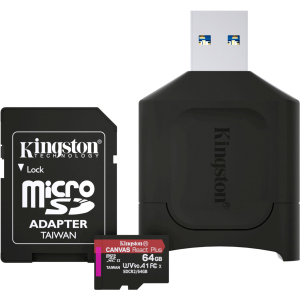 Kingston MicroSDXC 64GB Canvas React Plus Class 10 UHS-II U3 ​​​​V90 A1 + SD-адаптер + USB-кардрідер (MLPMR2/64GB) ТОП в Чернівцях