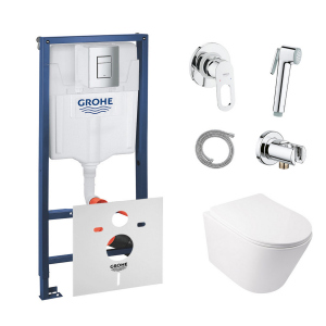 Комплект инсталляция Grohe Rapid SL 38772001 + унитаз с сиденьем Qtap Swan QT16335178W + набор для гигиенического душа со смесителем Grohe BauLoop 111042 ТОП в Черновцах