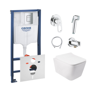 Комплект инсталляция Grohe Rapid SL 38772001 + унитаз с сиденьем Qtap Crow QT05335170W + набор для гигиенического душа со смесителем Grohe BauLoop 111042 лучшая модель в Черновцах