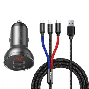 Автомобільний зарядний пристрій Baseus 24W 4.8A 3в1 Car Charger рейтинг