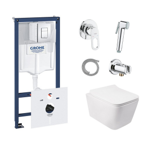 Комплект инсталляция Grohe Rapid SL 38827000 + унитаз с сиденьем Qtap Crow QT05335170W + набор для гигиенического душа со смесителем Grohe BauLoop 111042 в Черновцах