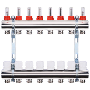 Колектор з витратомірами, регуляторами та кріпленням ECO 001A 1"x8