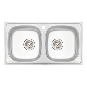 Кухонная мойка с двумя чашами Qtap 7843-B 0,8 мм Micro Decor (QT7843BMICDEC08) ТОП в Черновцах