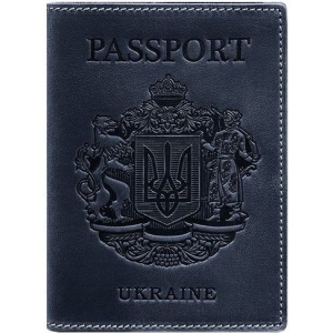 Новый Обложка для паспорта кожаная с украинским гербом BlankNote BN-OP-UA-nn Синяя