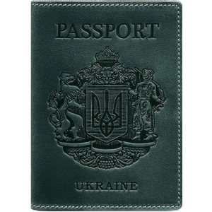 Новий Обкладинка для паспорта шкіряна з українським гербом BlankNote BN-OP-UA-iz Зелена