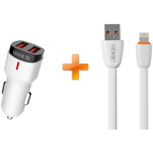 Автомобільний зарядний пристрій Vidvie CC06 2USB 2.4A + Lightning cable White ТОП в Чернівцях