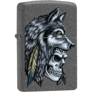 Зажигалка Zippo 211 Wolf Skull Feather Design Серая (Zippo 29863) ТОП в Черновцах