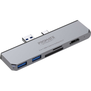 USB-C хаб 6-в-1 Promate SurfaceHub-7 HDMI/2xUSB 3.1/USB-C 3.1/SD/MicroSD Grey (surfacehub-7.grey) надійний