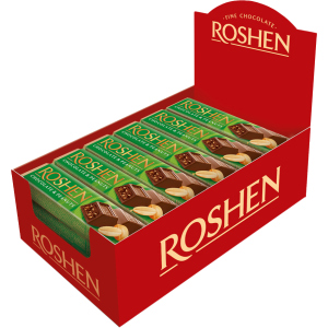 Упаковка батончиков Roshen Зеленый молочно-шоколадный с арахисовой начинкой 38 г x 30 шт (4823077632297)