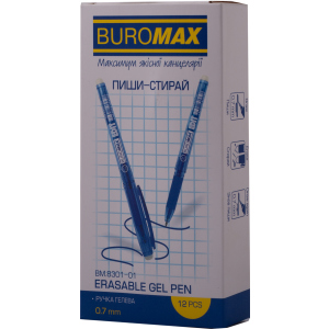 Набір гелевих ручок Buromax Erase Slim Пиши-прай 0.7 мм Синій корпус 12 шт (BM.8301-01) краща модель в Чернівцях