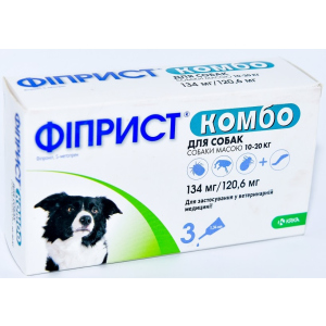 Краплі від бліх та кліщів KRKA Фіприст Комбо на холку 3 піпетки по 1,34 мл для собак масою тіла 10-20 кг (3838989645540) в Чернівцях