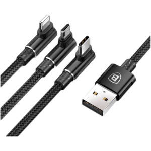 Кабель Baseus MVP 3 in 1 Mobile Game Cable USB for M+L+T 3.5A 1.2 м Black (CAMLT-WZ01) ТОП в Чернівцях