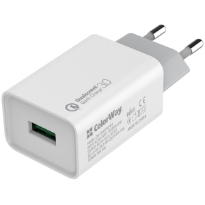 Зарядний пристрій ColorWay 1 USB Quick Charge 3.0 (18W) White (CW-CHS013Q-WT) надійний