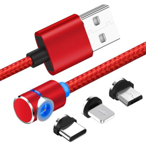 Магнітний кабель USB XoKo SC-370 Magneto Game Red 3 в 1 - Lightning, Micro USB, Type-C 1 м (SC-370MGNT-RD) краща модель в Чернівцях