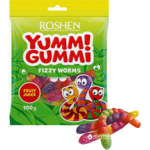 Упаковка цукерок Roshen желейних Yummi Gummi Worms 100 г х 22 шт (4823077622182) ТОП в Чернівцях