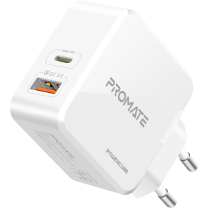 Сетевое зарядное устройство Promate PowerCube 36 Вт Type-C PD + USB QC 3.0 White (powercube.white)